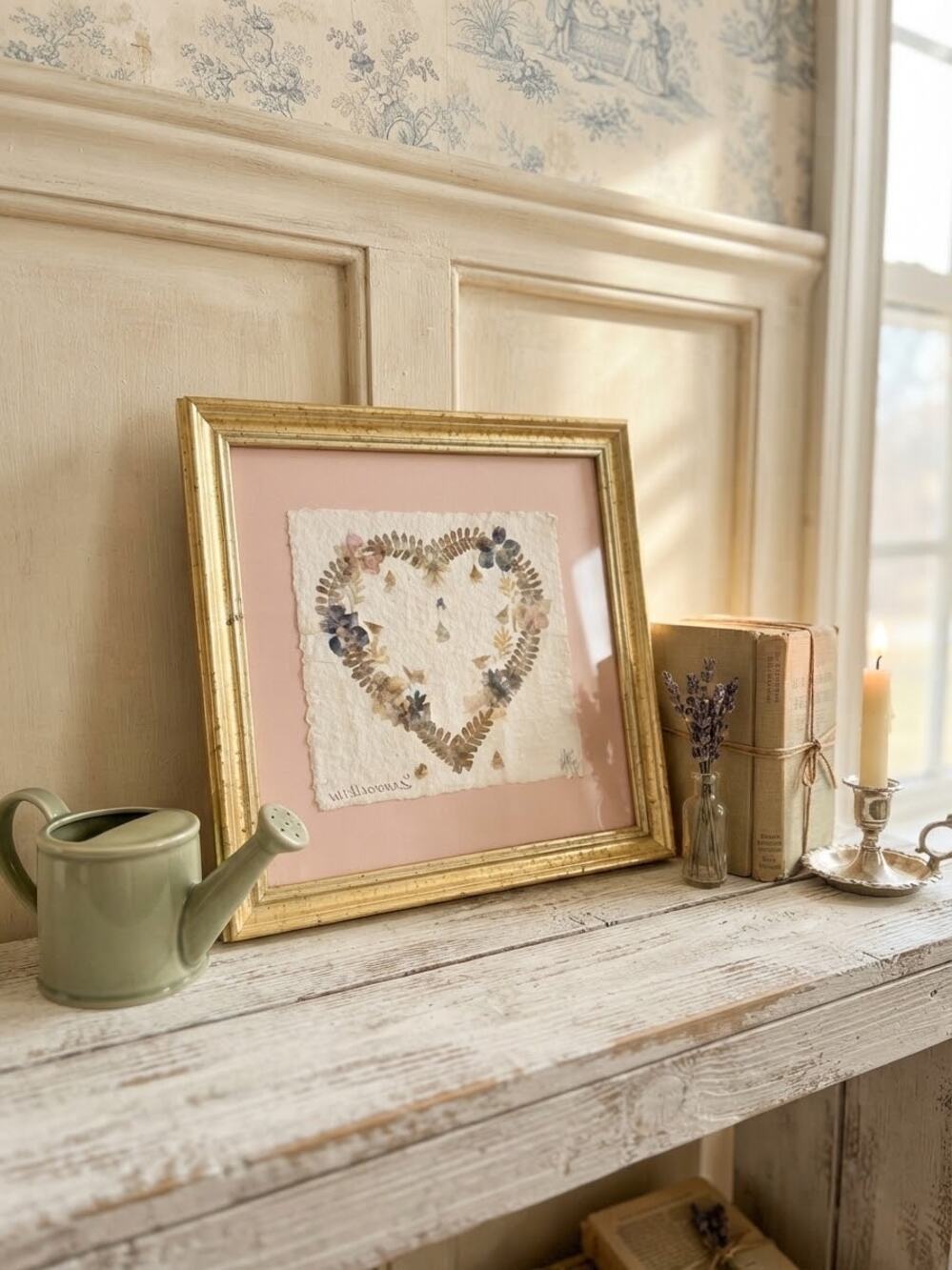 Vintage 90's cottagecore shabby chic matted and framed pressed flower art